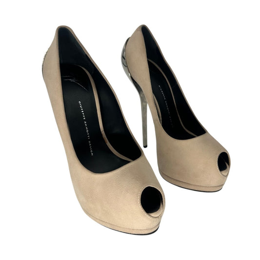 Giuseppe Zanotti Sharon Beige Suede Peep Toe Platform Stiletto Pumps Size 10