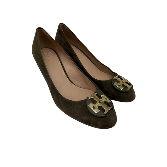 Tory Burch Suede Logo Accent Slip On Wedge Pumps