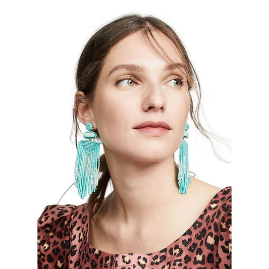 Deepa Gurnani Jody Earrings Turquoise Beaded Statement Fringe