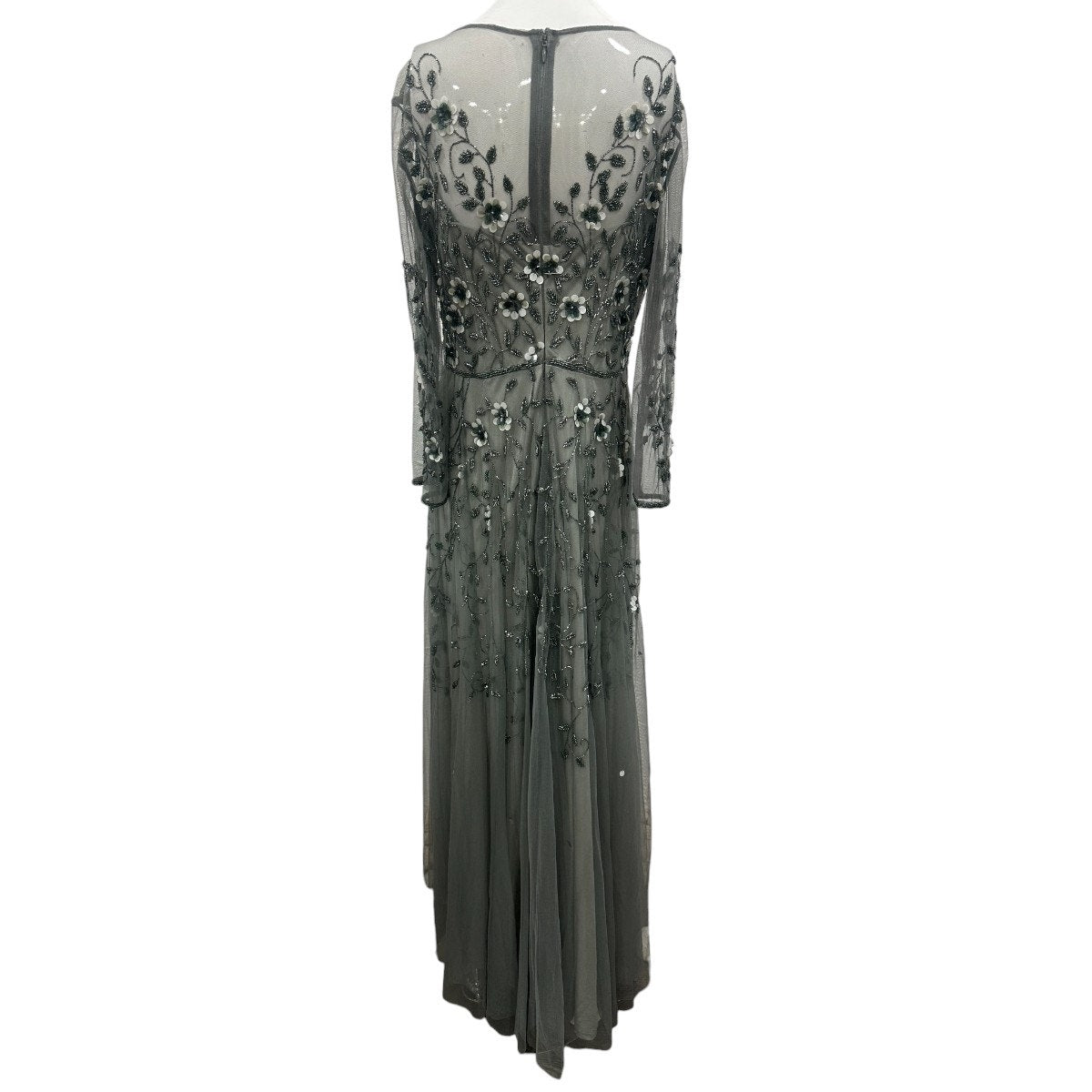 Theia Floral Applique Long Sleeve Maxi Dress