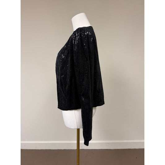 Fashion Women Black Sequined Sparkling Collarless Cardigan Jacket