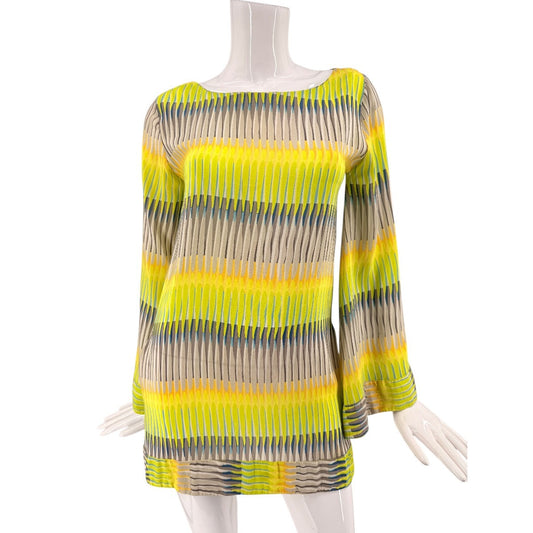 Alexis Silk Geometric Stripe Bell Sleeve Tunic Blouse