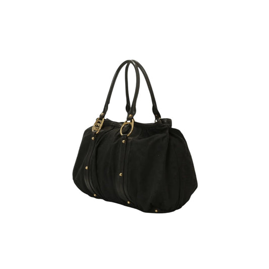 Gucci GG Canvas Boston Hobo Bag Interlocking Logo Leather Trim Black