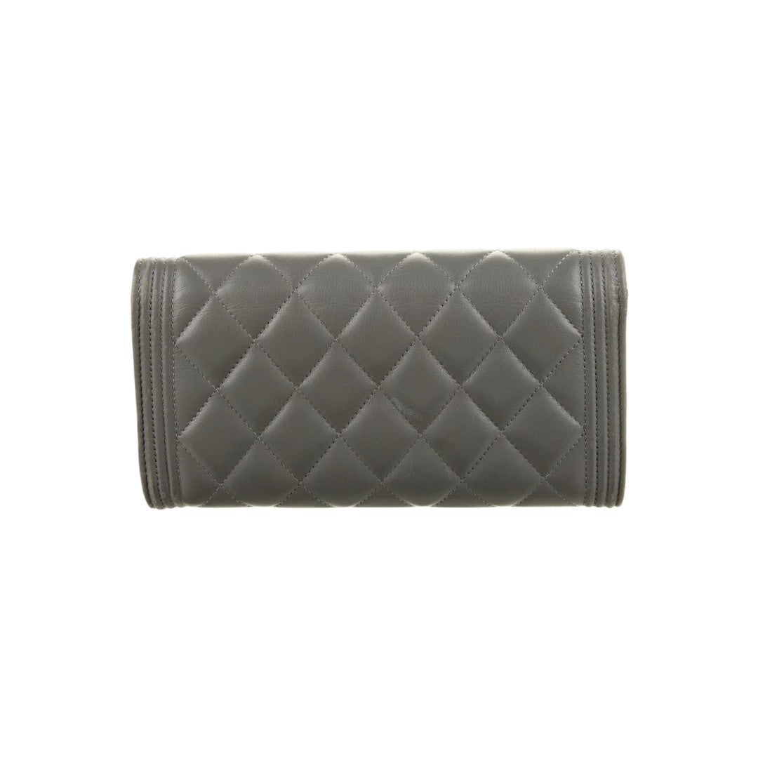 Chanel Caviar Leather Quilted Boy Continental Flap Wallet Grey