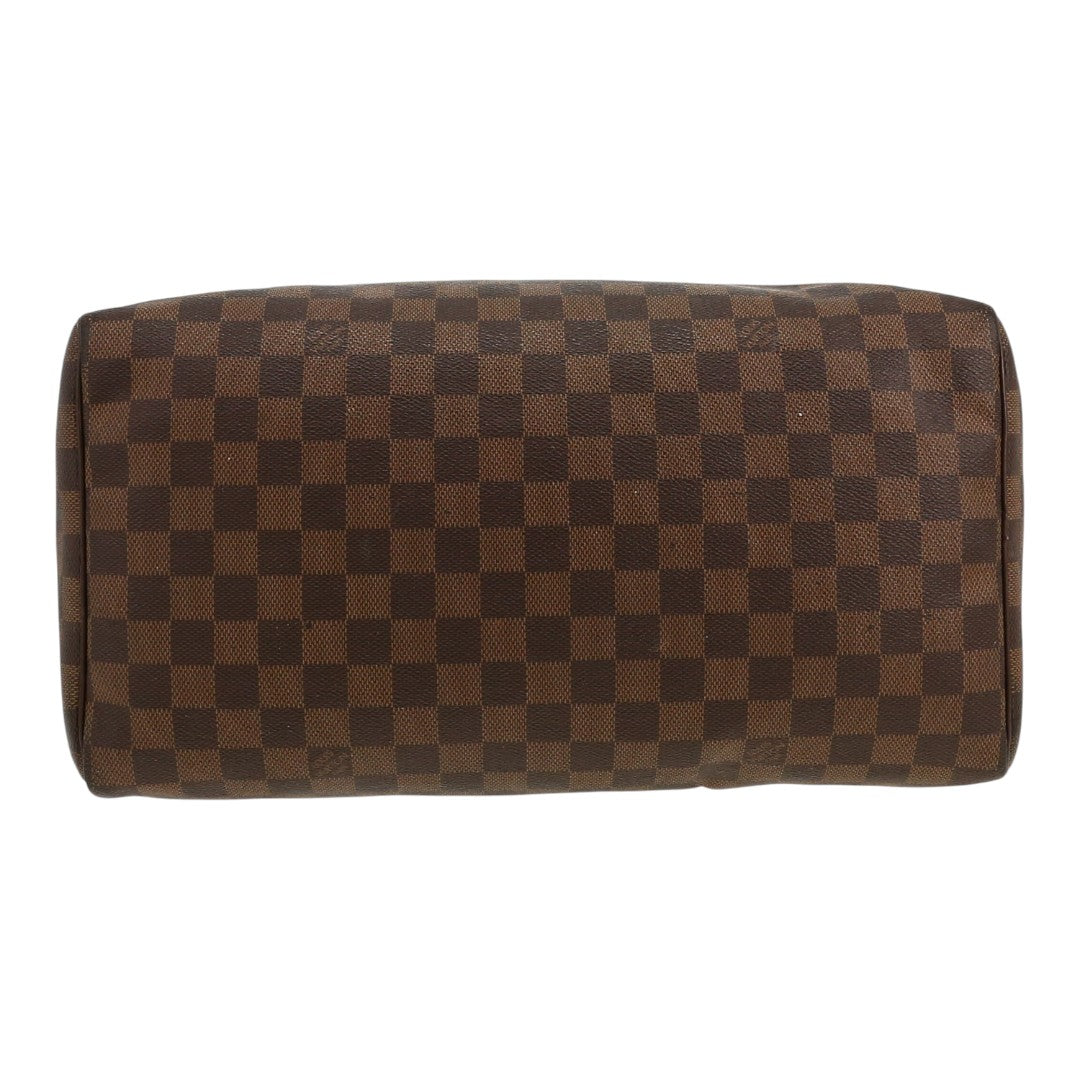 Louis Vuitton Damier Ebene Canvas Monogram Speedy 30 Tote Bag Brown