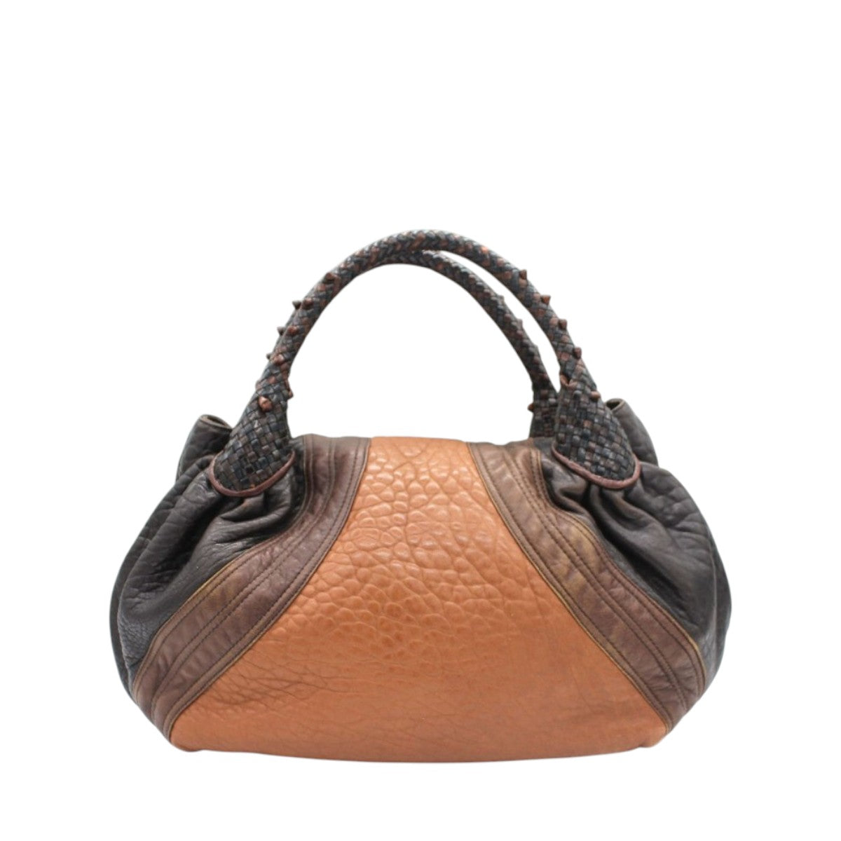 Fendi Crispe Tribal Spy Handbag Brown/Black Pebbled Nappa Leather