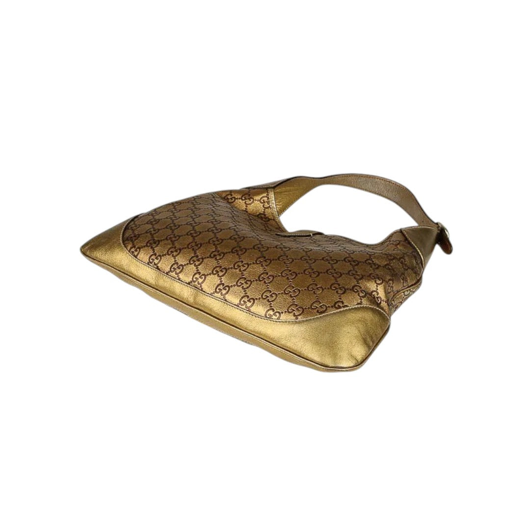 Gucci Leather Web Jackie O Bouvier Medium Hobo Shoulder Bag Gold Metallic