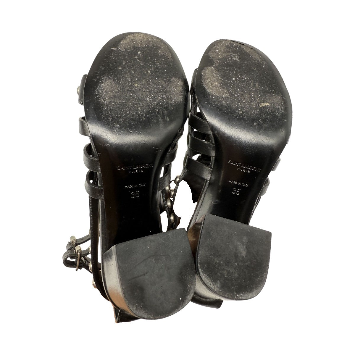 Saint Laurent Black Leather Studded Open Toe Gladiator Sandals