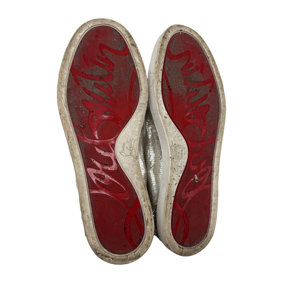 Christian Louboutin Silver Glitter Disco Seava Lace-Up Low Top Sneakers