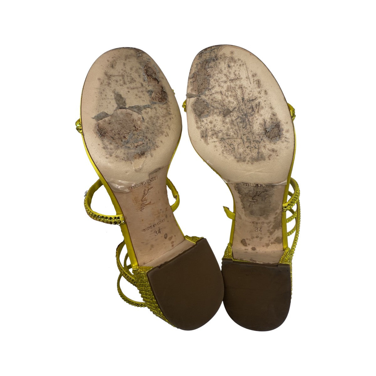 René Caovilla Yellow Silk Satin Rhinestone-Embellished Cloe Sandals