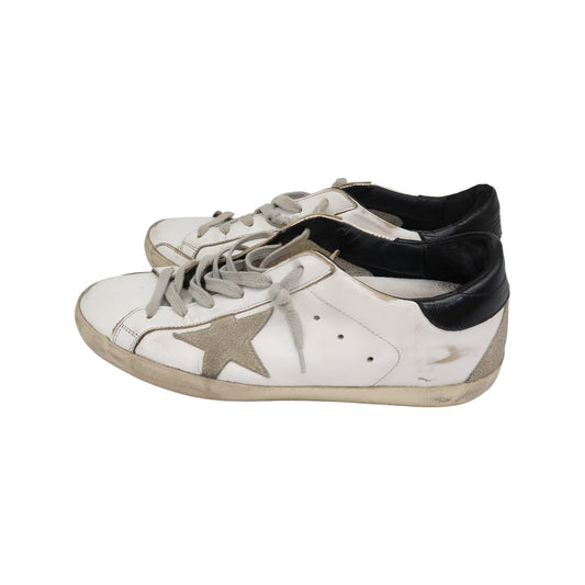 Golden Goose White Leather Suede Trim Superstar Lace-Up Low Top Sneakers
