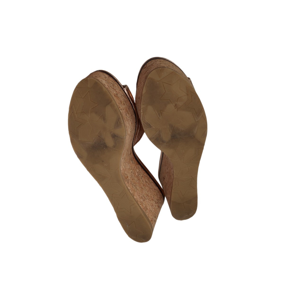 Jimmy Choo Metallic Rose Gold Leather DeeDee Cork Platform Wedge Sandals