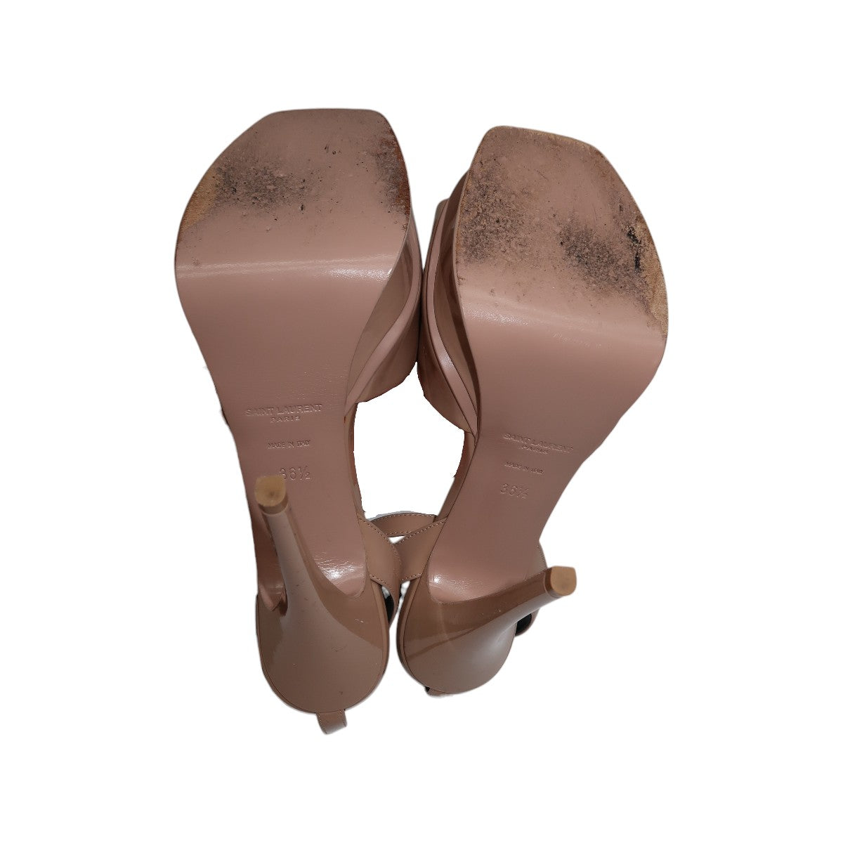 YSL Saint Laurent Nude Patent Leather Tribute 105 Heeled Sandals