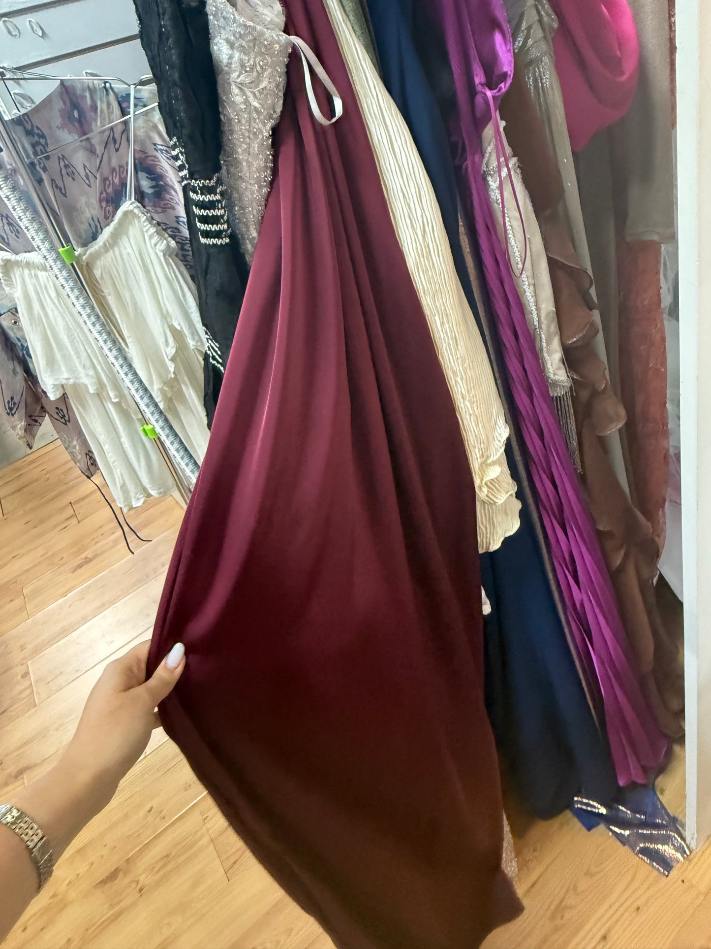 Katie May satin burgundy halter dress