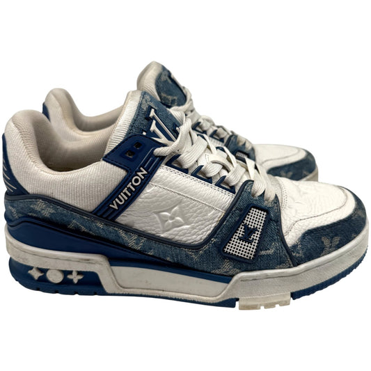 Louis Vuitton Blue/White Leather Denim Monogram LV Trainer Sneaker