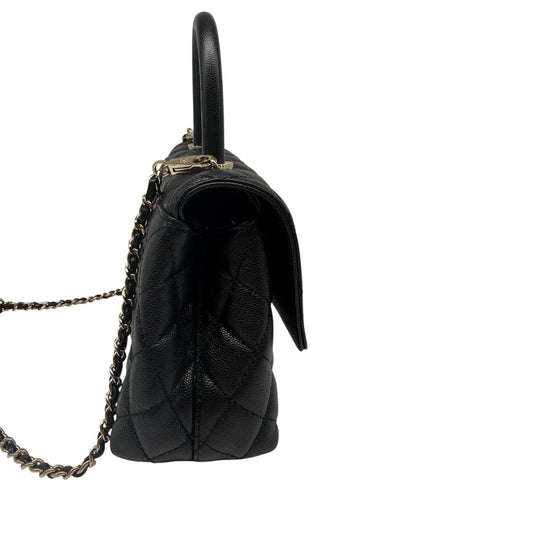 Chanel Caviar Leather Quilted CC Logo Coco Handle Mini Crossbody Bag Black