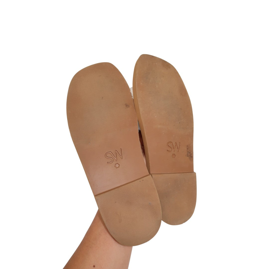 Stuart Weitzman Brown Cammy Shearling-Strap Slide Sandals