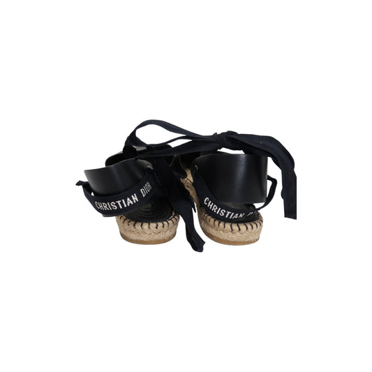 Christian Dior Black Leather Nicely-D Ankle Strap Espadrille Flats