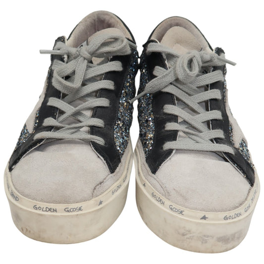 Golden Goose Silver Glitter Suede Hi Star Lace Up Low Top Sneaker