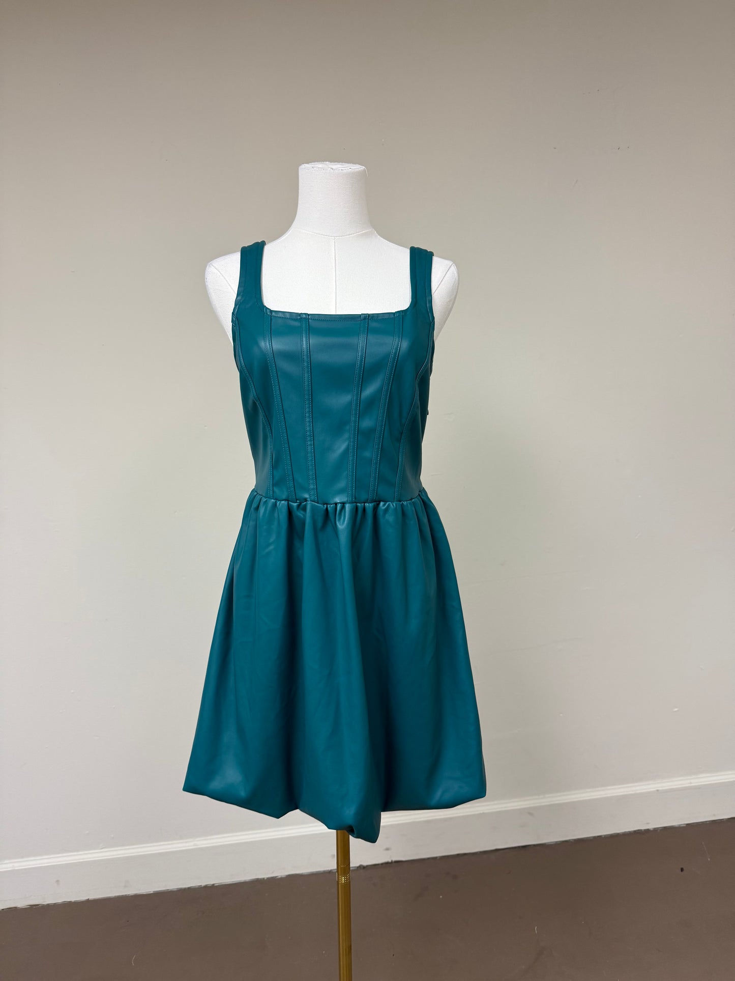 Sincerely Jules Faux Leather Square Neck Corset Bustier Mini Dress Green Size M