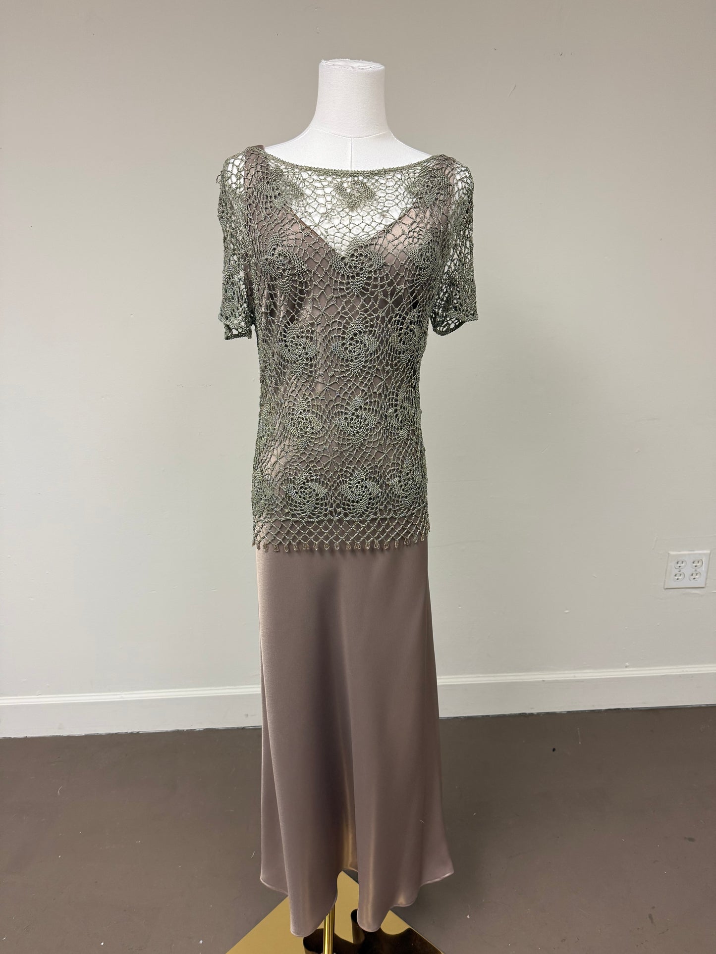 KM Collections by Milla Bell Removable Knit Crocheted Top Maxi Slip Dress Size 8