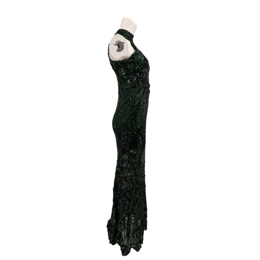 Banjul Sequin Naked Lace Racer Neck Sleeveless Maxi Dress Green Women's Size S