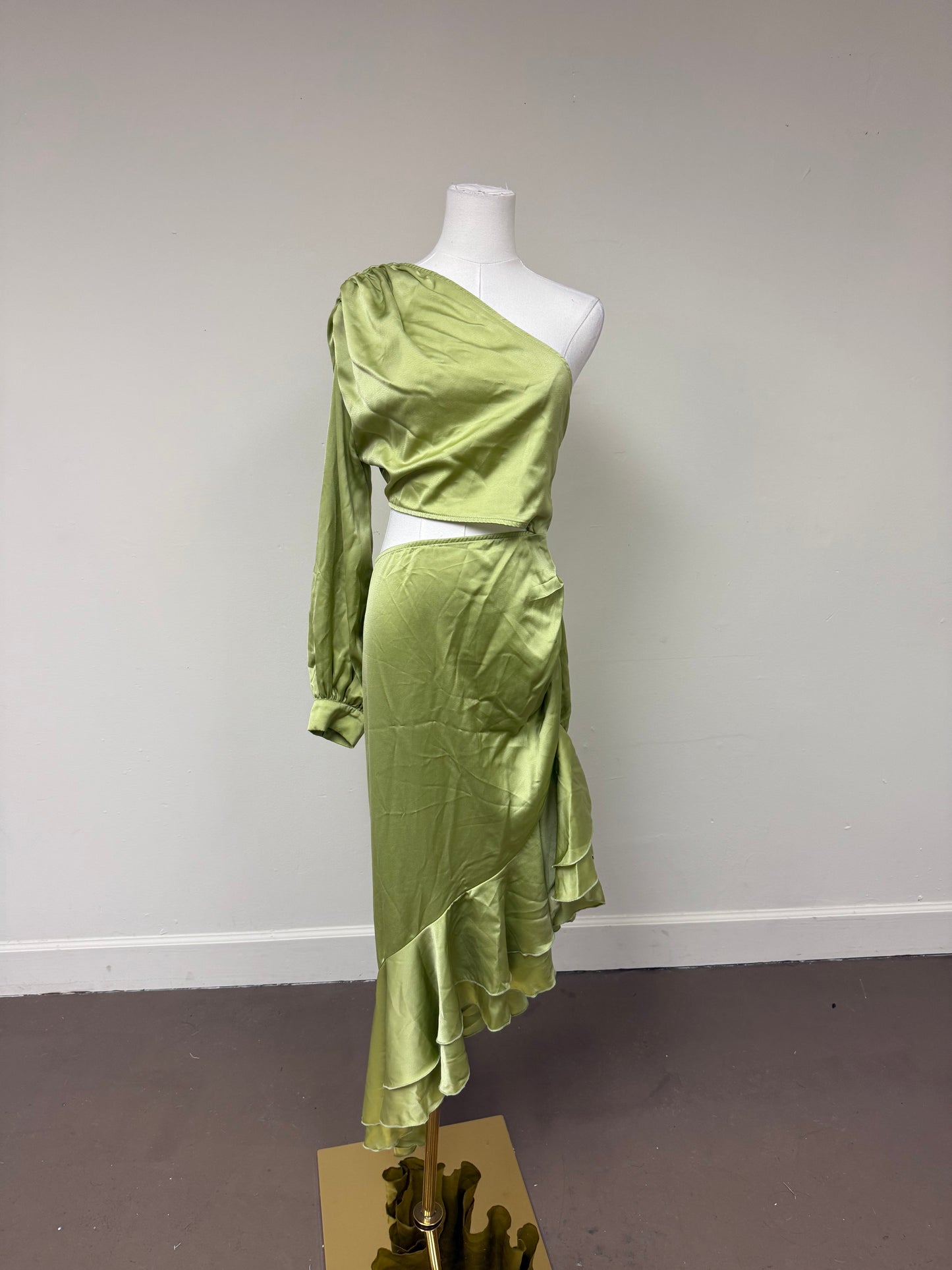 Love Lemonade Green One Shoulder Asymmetrical Ruffle Dress Brand Unknown Size L