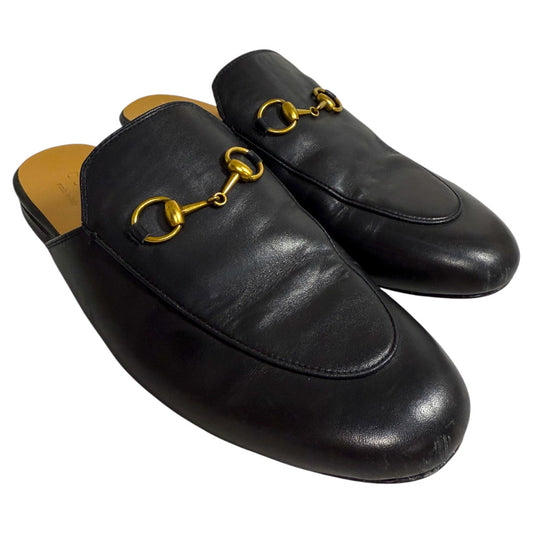 Gucci Black Leather Horsebit Accent Princetown Mules Flat Slippers