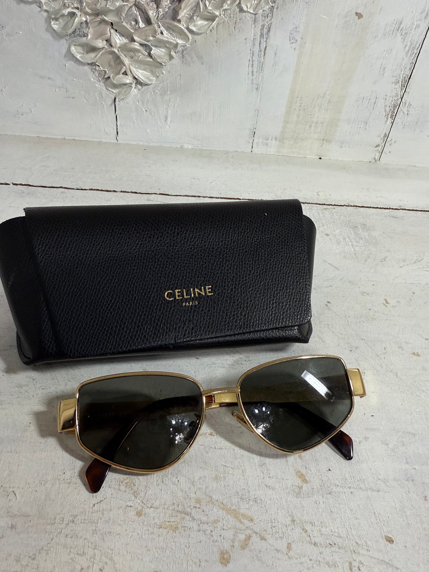 Celine CL40293U Metaltriomphe Square-Frame Metal Sunglasses Gold/Black