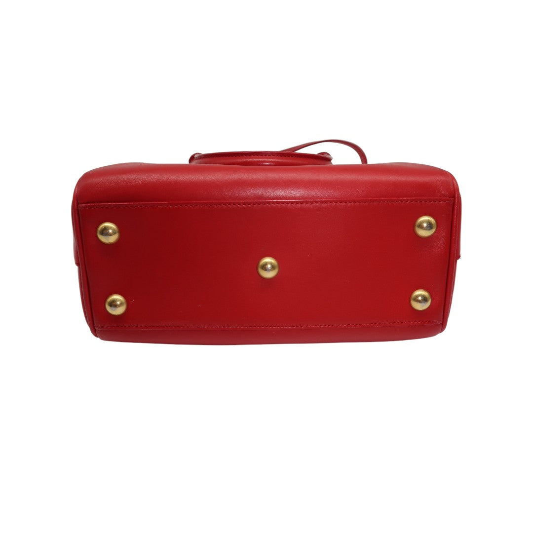 Saint Laurent Leather Logo Accent Classic Duffle Bag Red