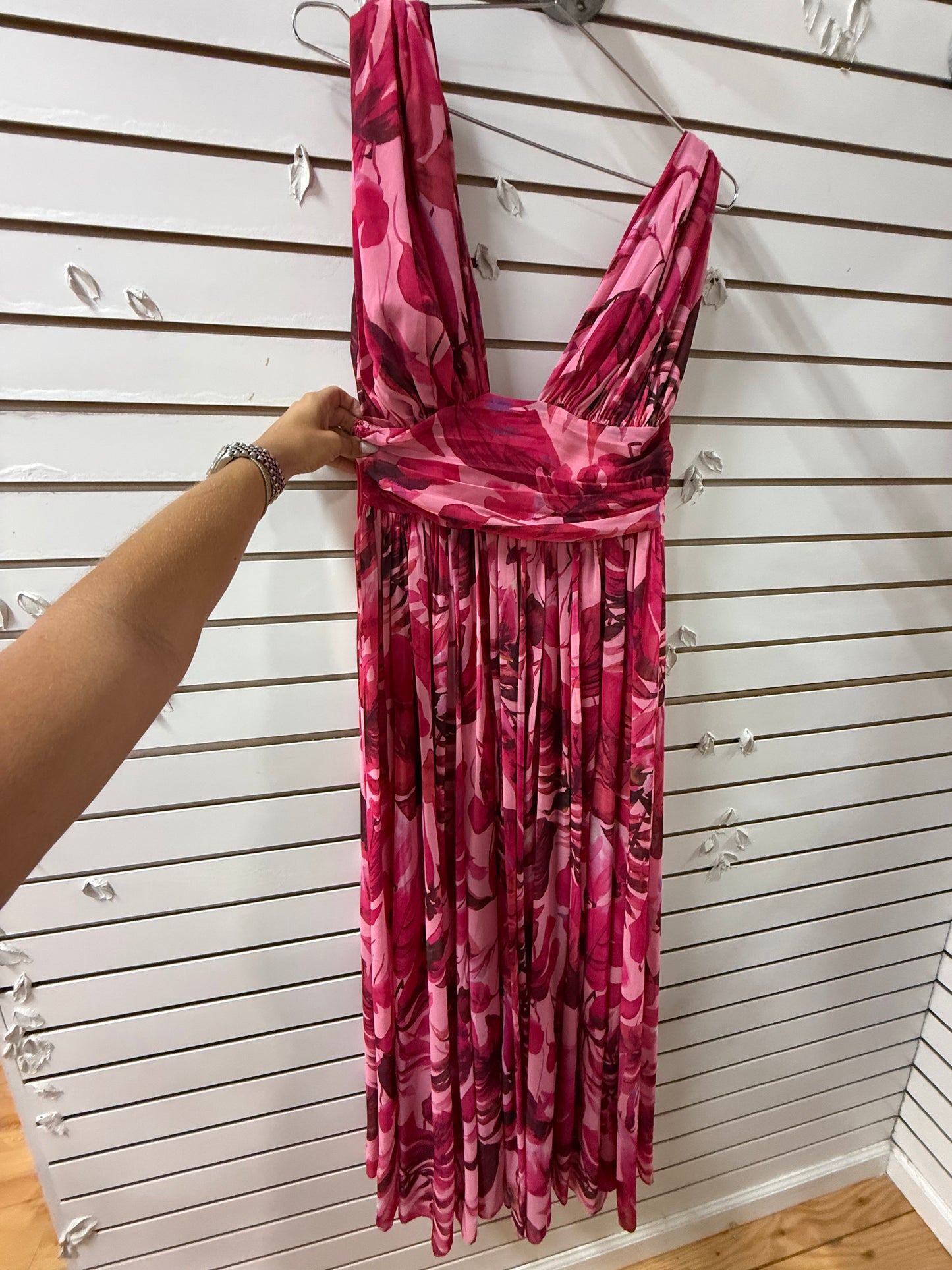 Bronx and Banco Floral Print Camilla One-Shoulder Maxi Dress Pink Size 8