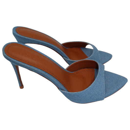 Cult of Coquette Blue Gia Denim Vegan 120 Heeled Pointy Mules