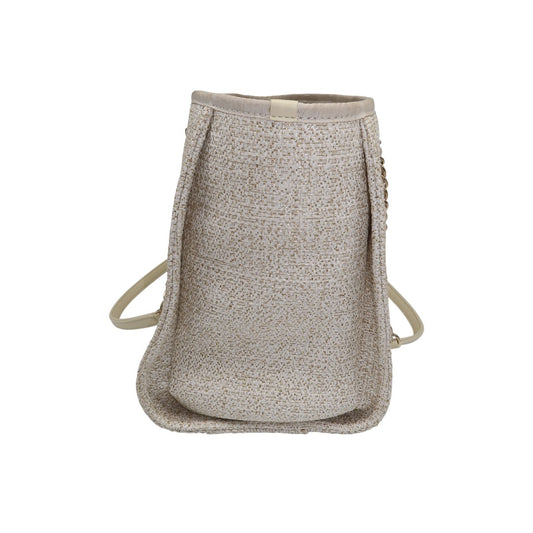 Chanel Lurex Boucle Deauville Canvas Gold Tone Small Tote Bag Beige