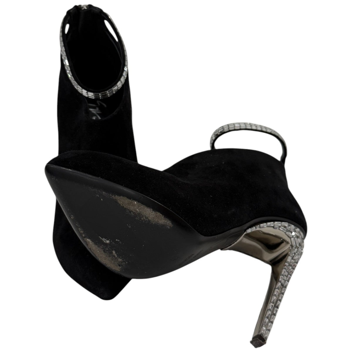 Giuseppe Zanotti x Jennifer Lopez Black Suede Crystals Ankle Zip Bootie