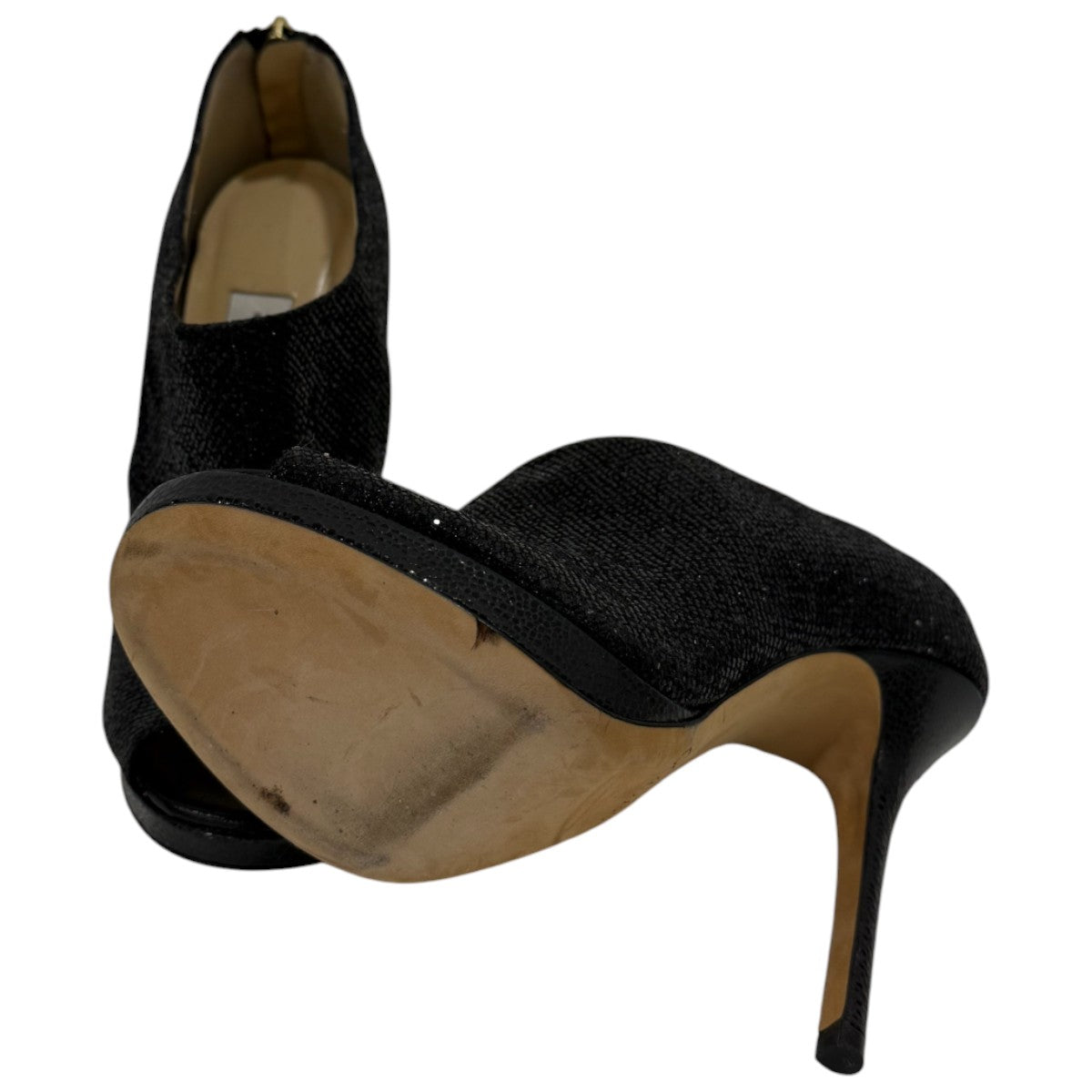 Jimmy Choo Black Glitter Fabric & Leather Hector Peep-Toe Ankle Booties