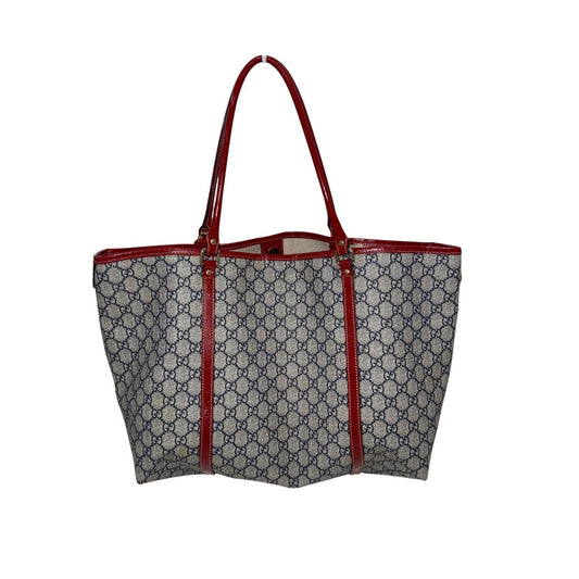 Gucci Heart Tattoo GG Supreme Canvas Patent Leather Joy Tote Bag Grey/Red
