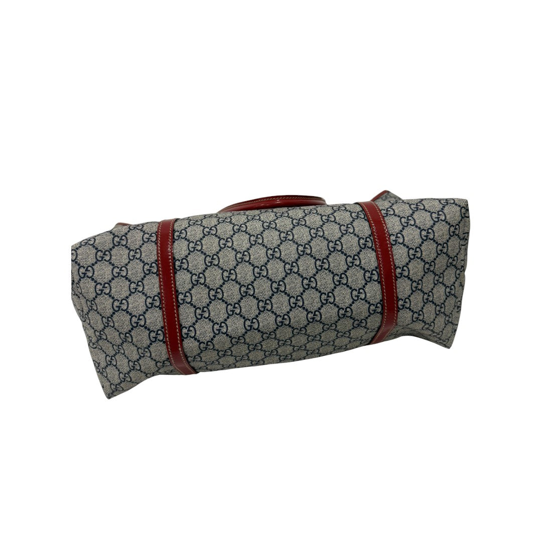 Gucci Heart Tattoo GG Supreme Canvas Patent Leather Joy Tote Bag Grey/Red