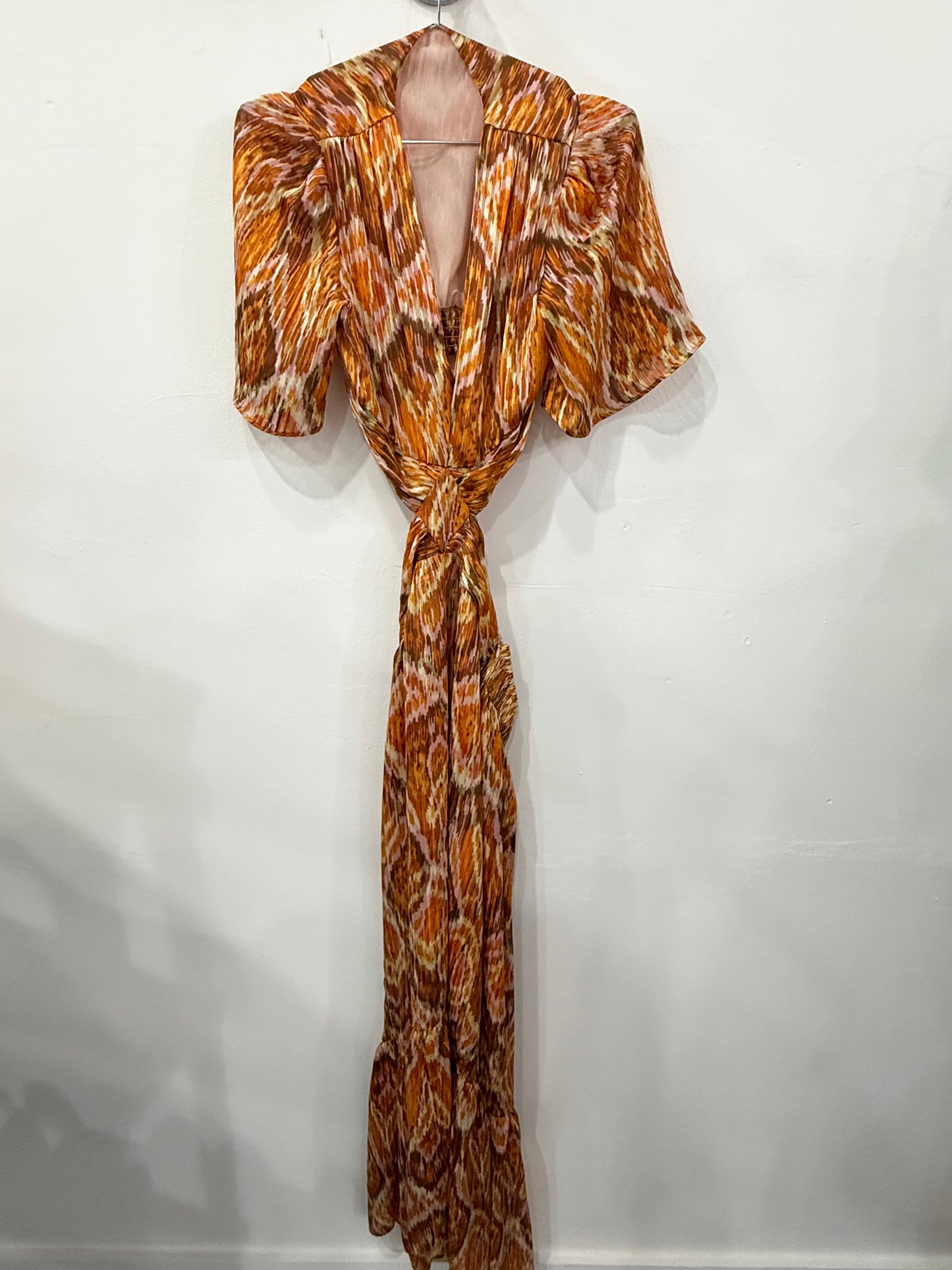Dress Forum Boutique Cut Out Ruffle Sunkissed Sand Maxi Dress Orange Size Small