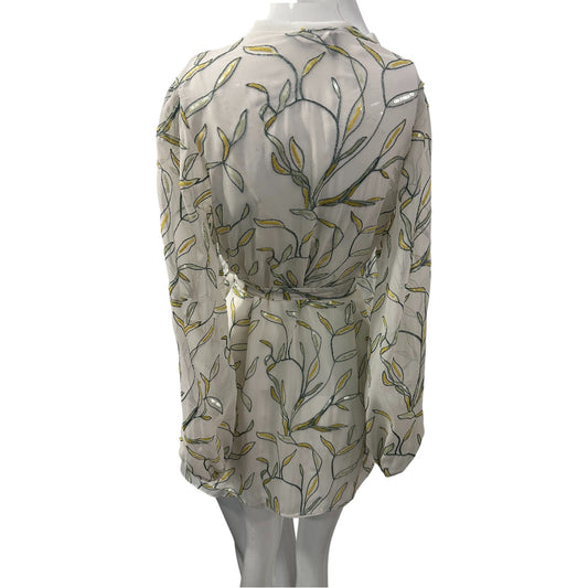 NWT Alexis White Embellished Leaf V-Neck Long Sleeve Mini Dress Women's