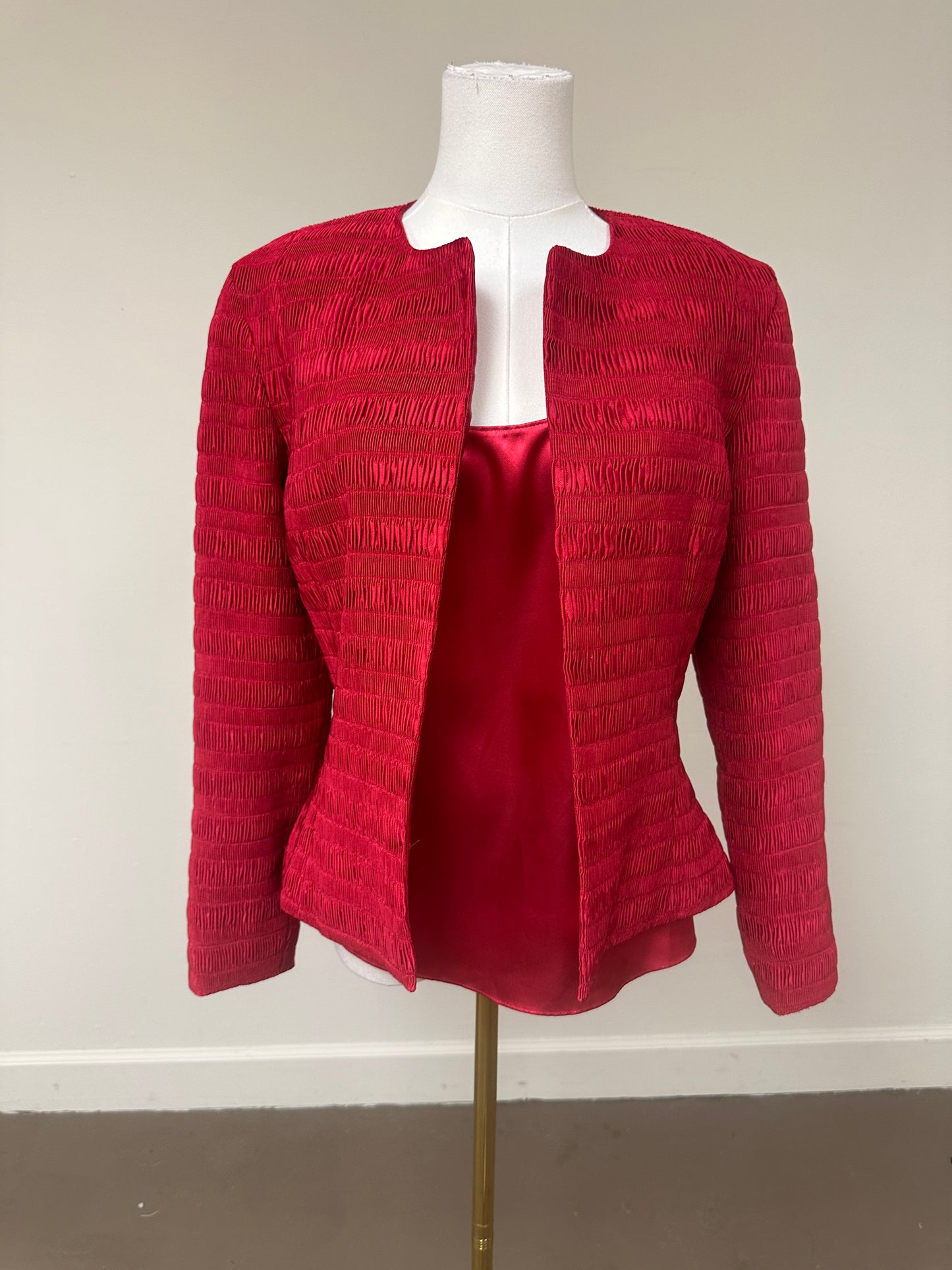 Hermes Govantes Leather Collared Front Zip Long Sleeve Jacket Red Size Large