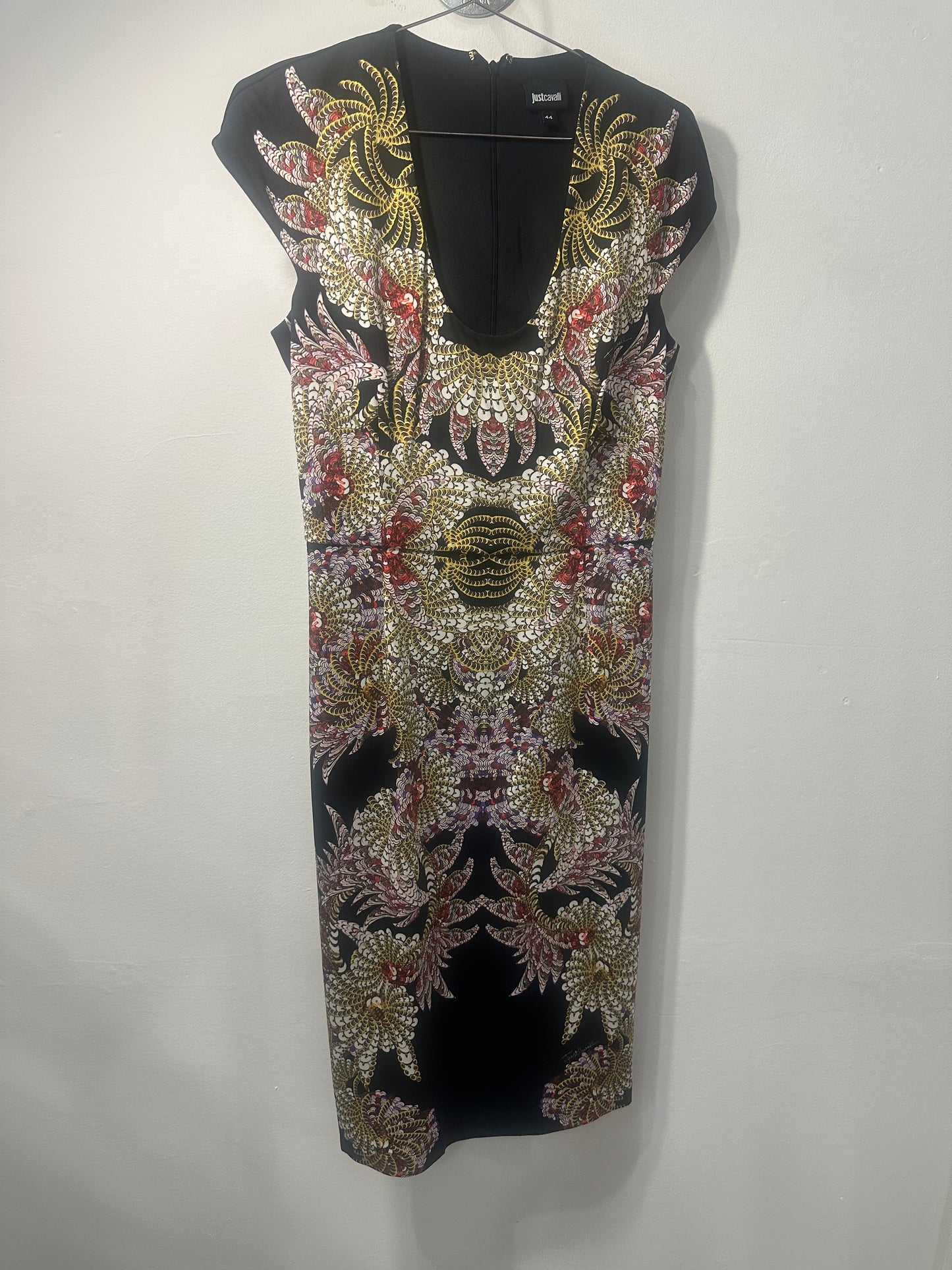 Just Cavalli Floral Print Cap Sleeve Sheath Mini Dress Black Size 44