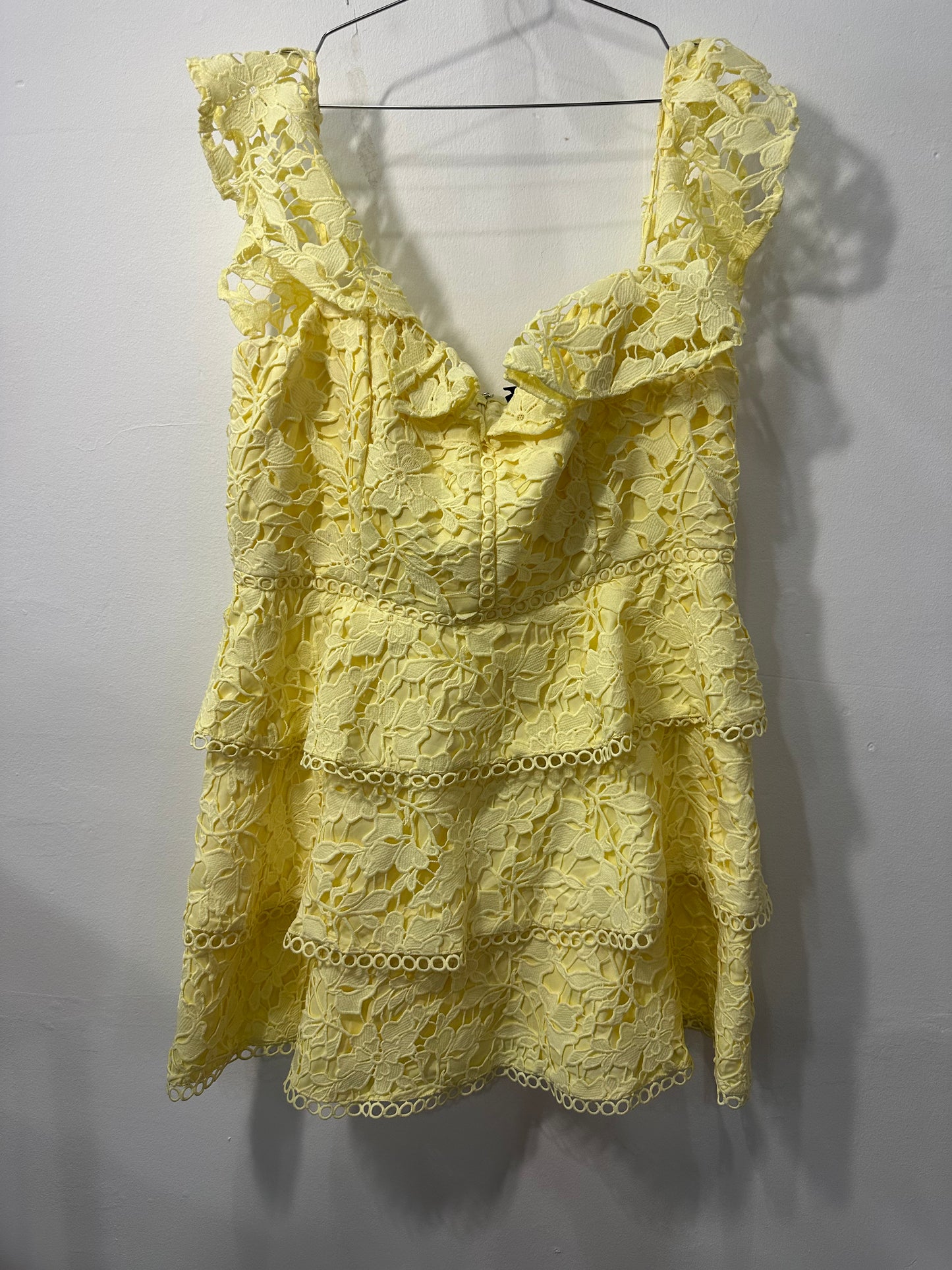 City Chic Layered Lace Ruffle Off Shoulder Mini Dress Yellow Size 18