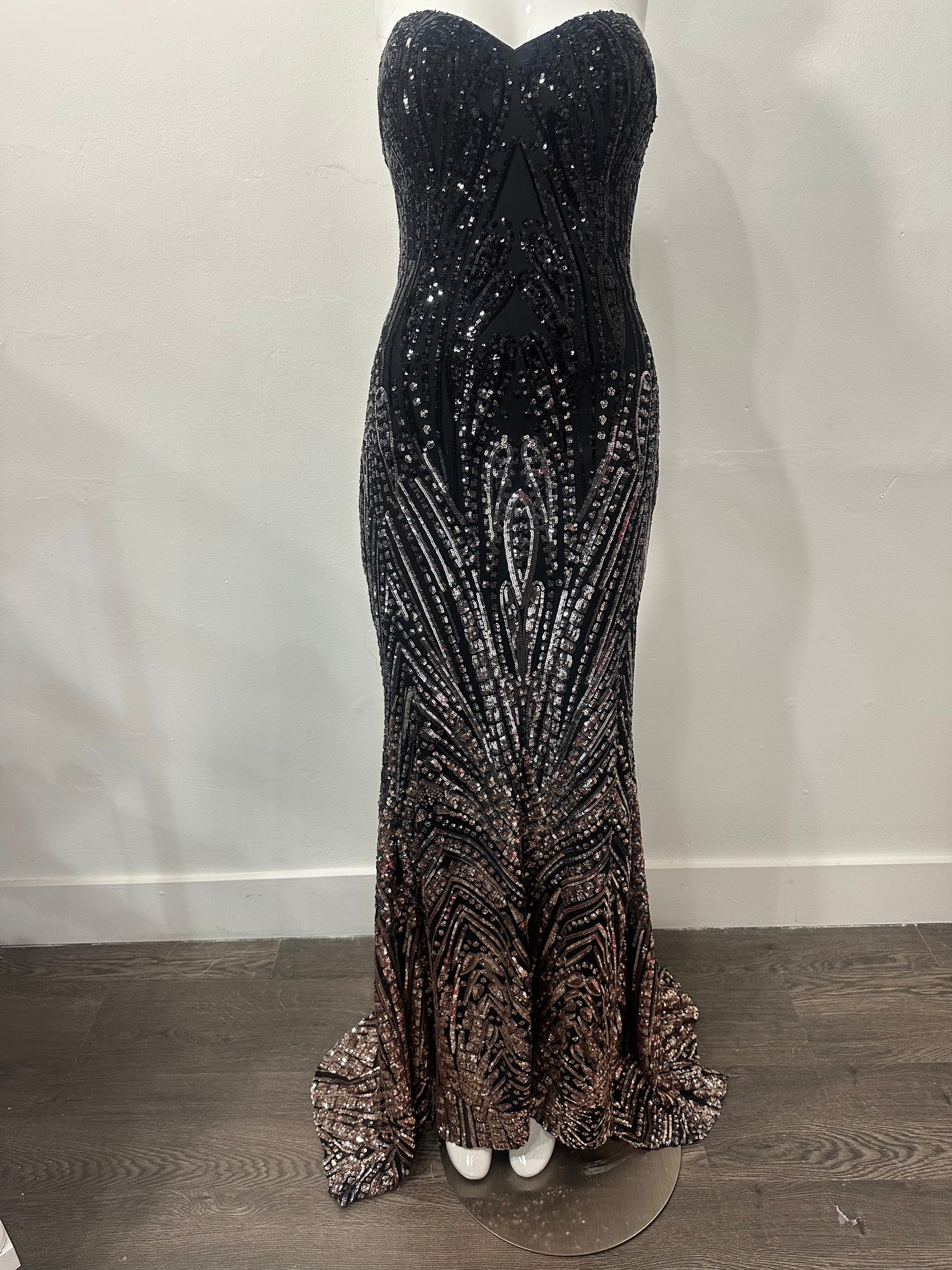 Jovani Beaded Sequin Embellished Strapless 38746 Maxi Gown Black Brown Size 12