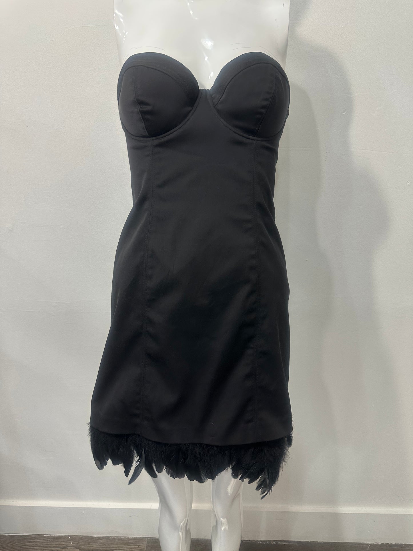 Guess By Marciano Cotton Feather Trim Strapless Corset Mini Dress Black Size 7