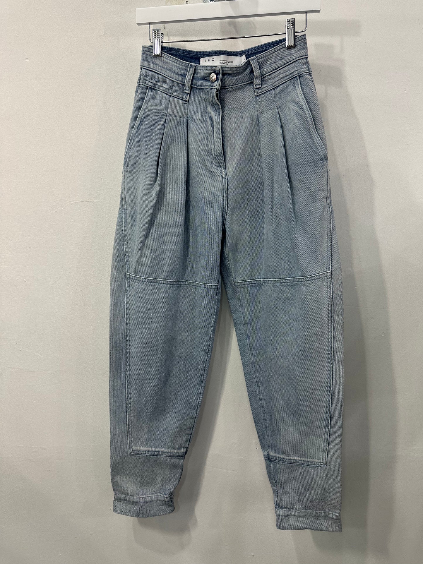 Iro Paris Cotton Denim Girvan Pleated High Rise Tapered Jeans Blue Size 34