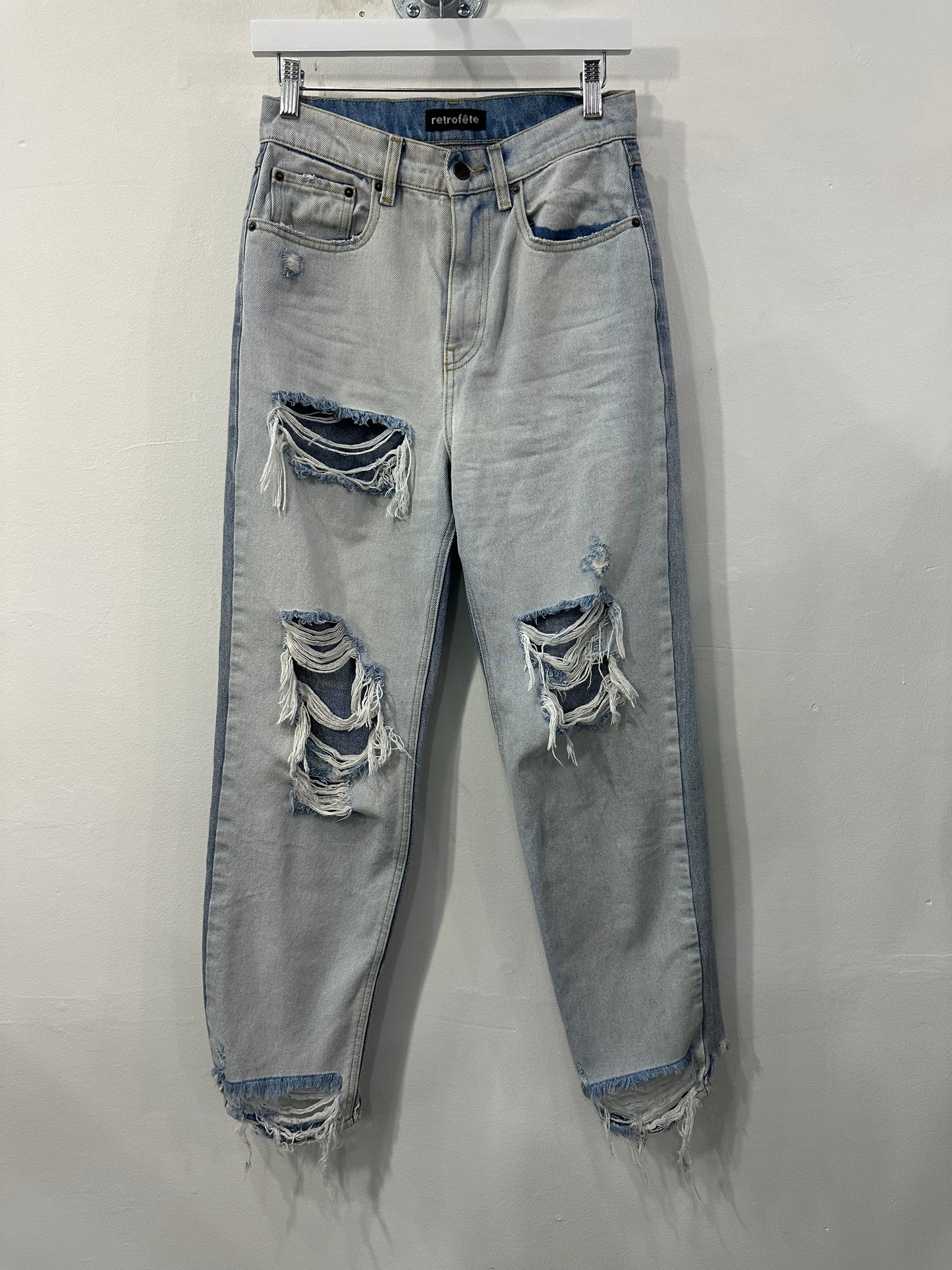 Retrofete Cotton Two Tone Denim Maggie Distressed Jeans Light Wash Size 26