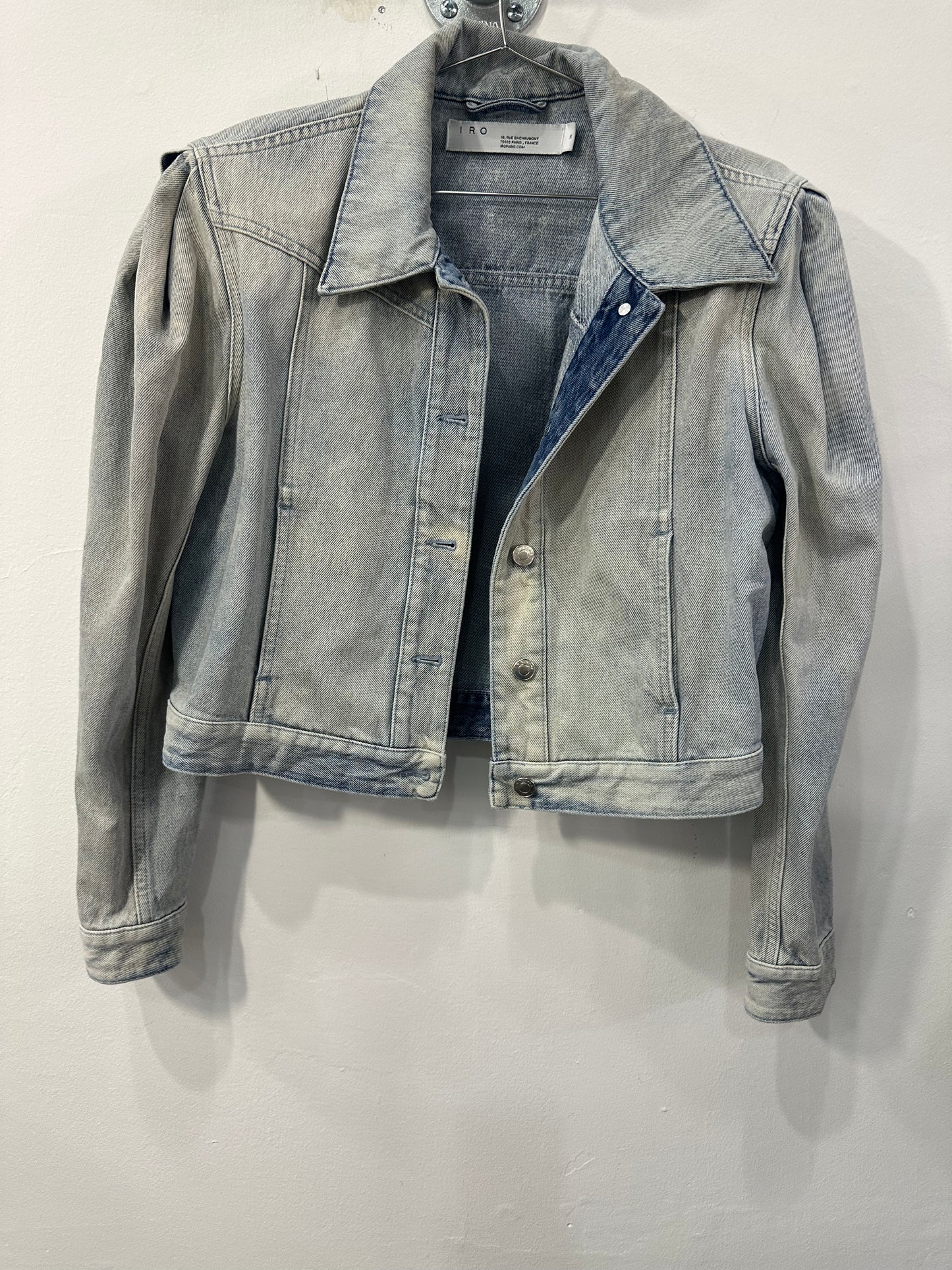 Iro Paris Cotton Denim Orkney Puff-Sleeve Button Front Jacket Blue Wash Size 36