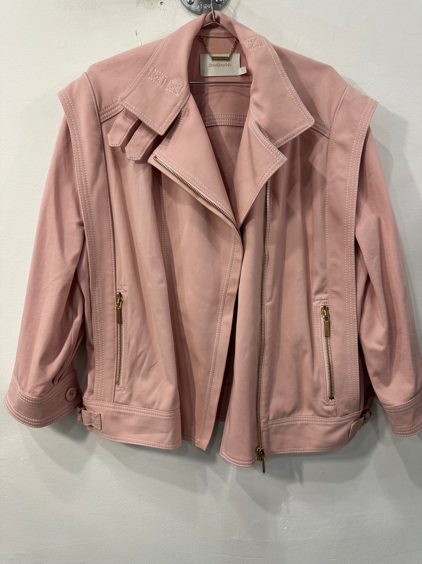 Zimmermann Cotton Blend Twill Wavelength Oversized Jacket Pink Women's Size 1