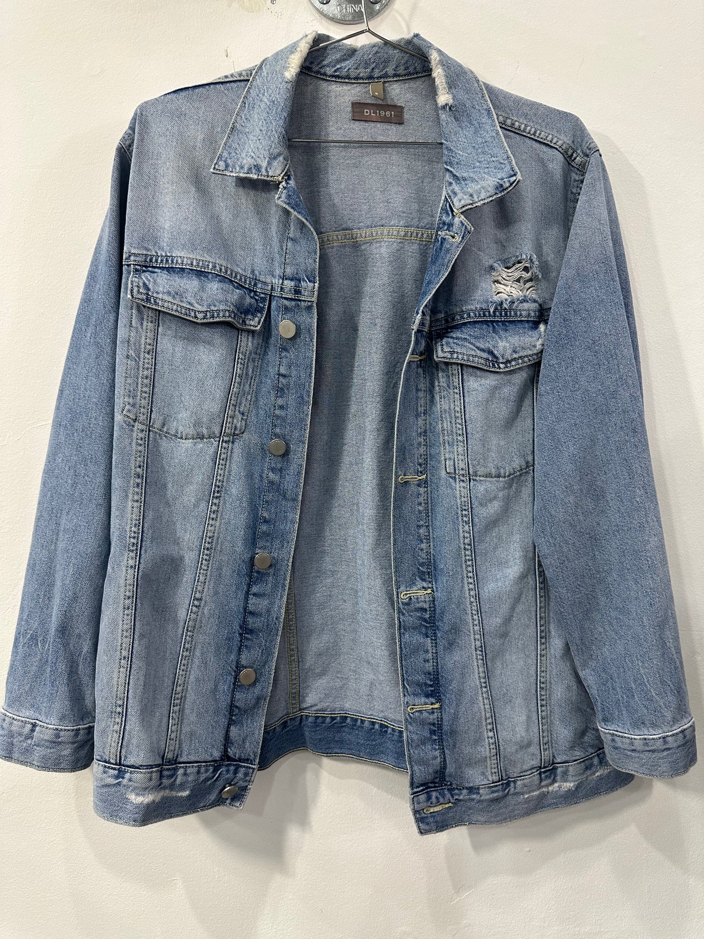 DL1961 Denim Oversized Bonmie Trucker Jacket Dunaway Blue Women's Size S