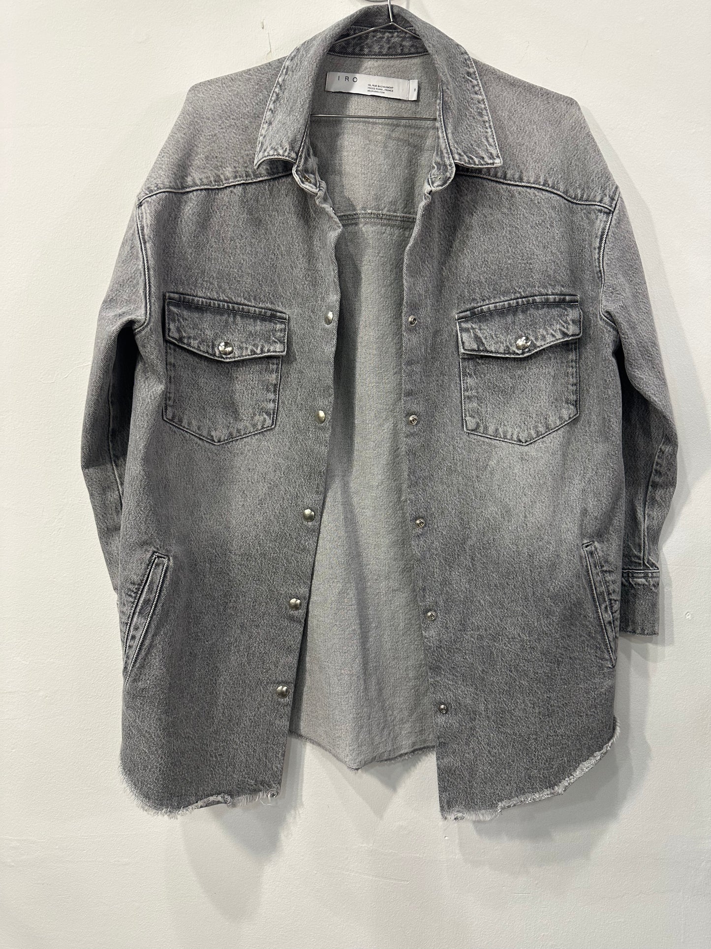Iro Paris Cotton Denim Collared Long-Sleeve Frayed-Edge Shirt Grey Size 36